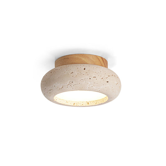 Plafonnier LED Cairns, Travertin & Bois, 15cm