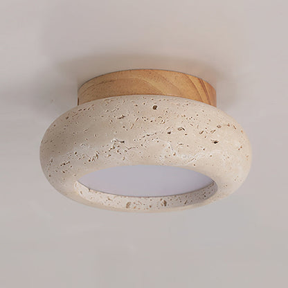 Plafonnier LED Cairns, Travertin & Bois, 15cm