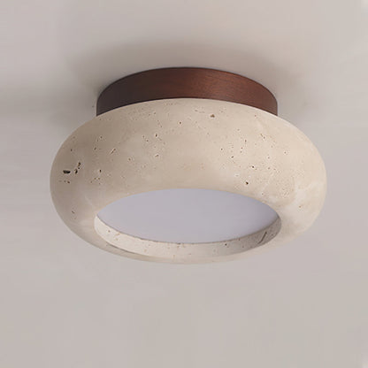 Plafonnier LED Cairns, Travertin & Bois, 15cm