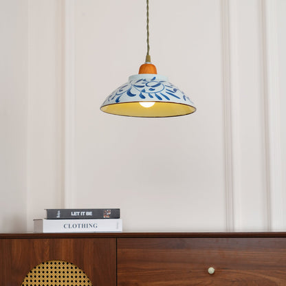 Suspension en Céramique Campbell – Élégance Vintage et Motif Bleu Distinctif