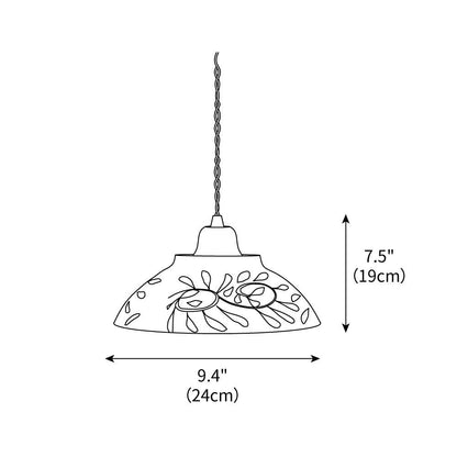 Suspension Céramique Campbell – Lampe Vintage avec Motif Bleu et Détails en Bois Teck