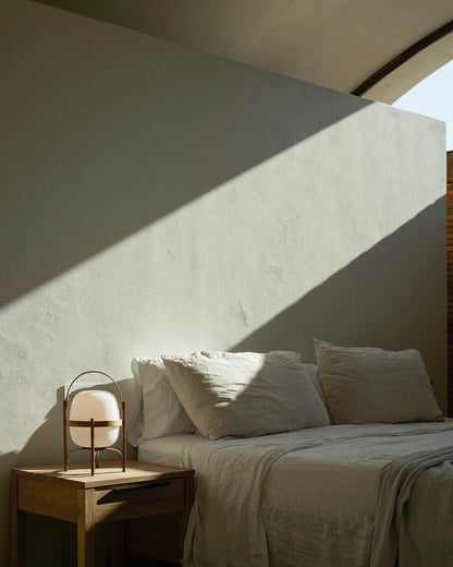 Lampe Nomade en Verre et Bois, Style Lanterne