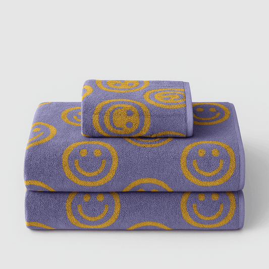 Serviette de Bain Smiley Biface, 100 % Coton, Ultra Douce