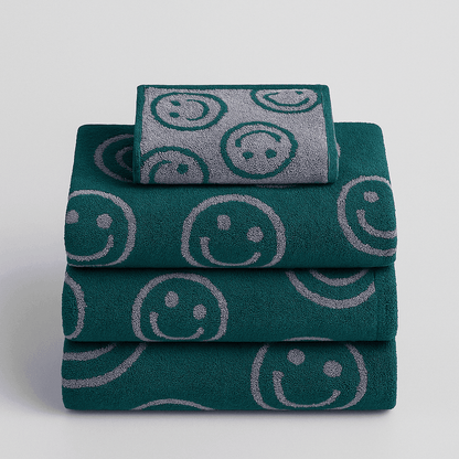 Serviette de Bain Smiley Biface, 100 % Coton, Ultra Douce