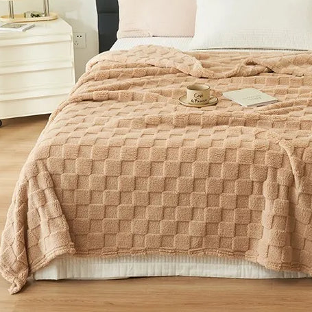 Plaid Polaire à Carreaux Doux et Chaud, Polyester