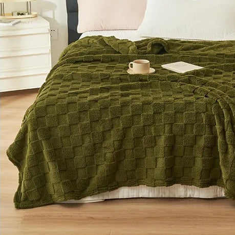 Plaid Polaire à Carreaux Doux et Chaud, Polyester
