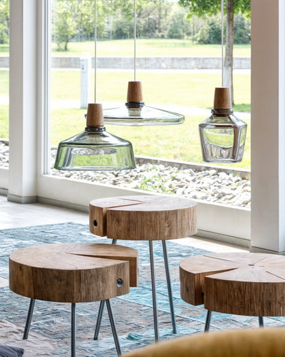 Suspension Nordique Moderne en Verre avec Socle en Bois