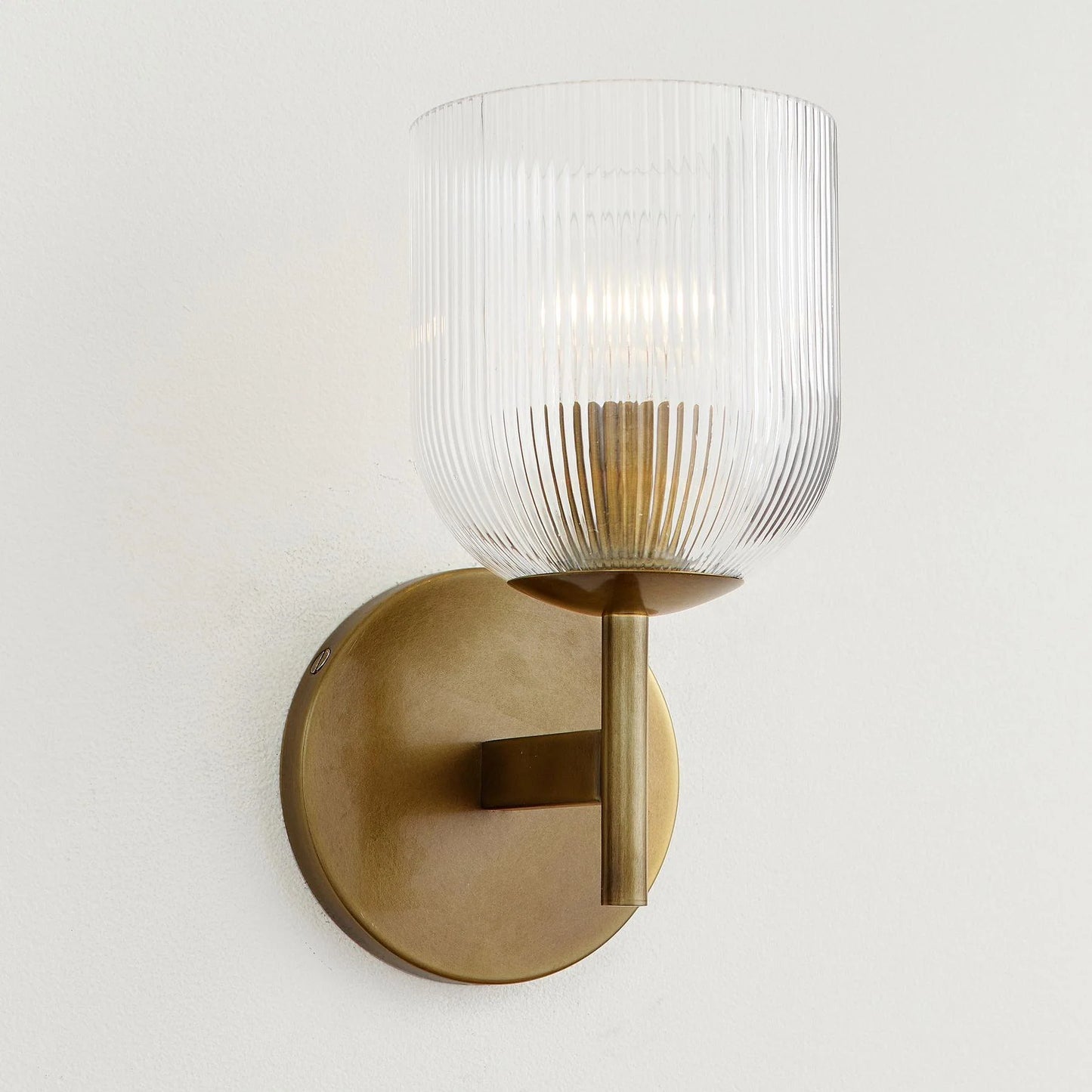 Applique Murale Verre Strié, Finition Cuivre Rustique