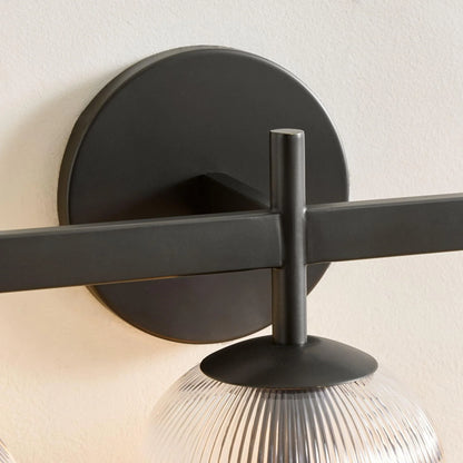 Applique Murale Verre Strié, Finition Cuivre Rustique