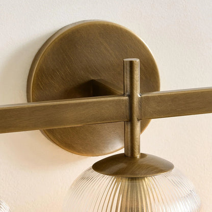 Applique Murale Verre Strié, Finition Cuivre Rustique