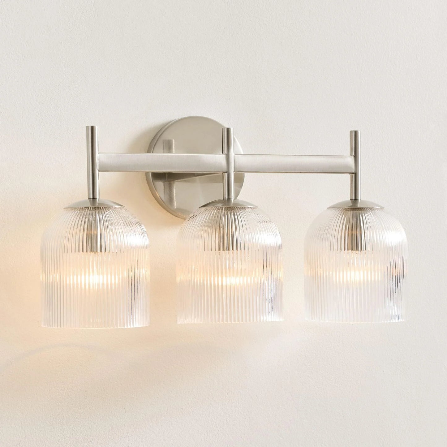 Applique Murale Verre Strié, Finition Cuivre Rustique