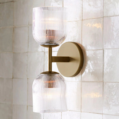 Applique Murale Verre Strié, Finition Cuivre Rustique