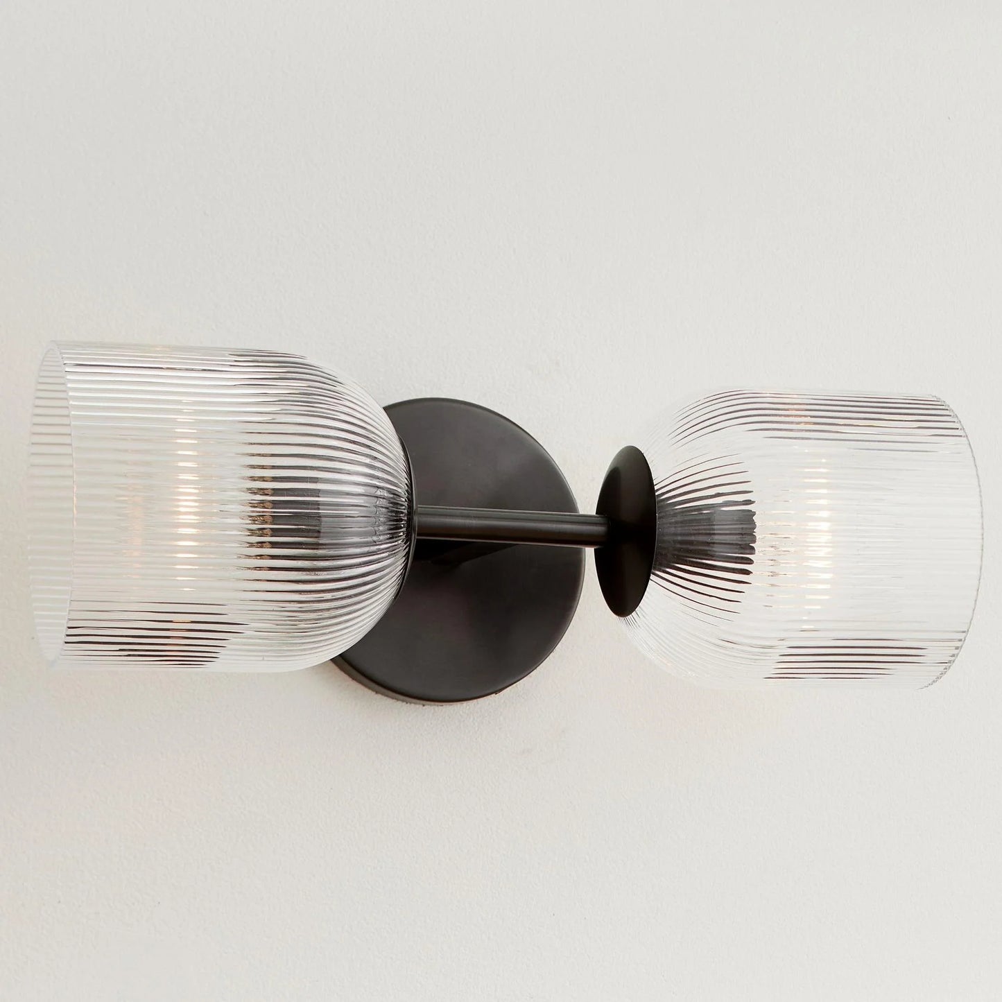 Applique Murale Verre Strié, Finition Cuivre Rustique