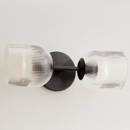 Applique Murale Verre Strié, Finition Cuivre Rustique