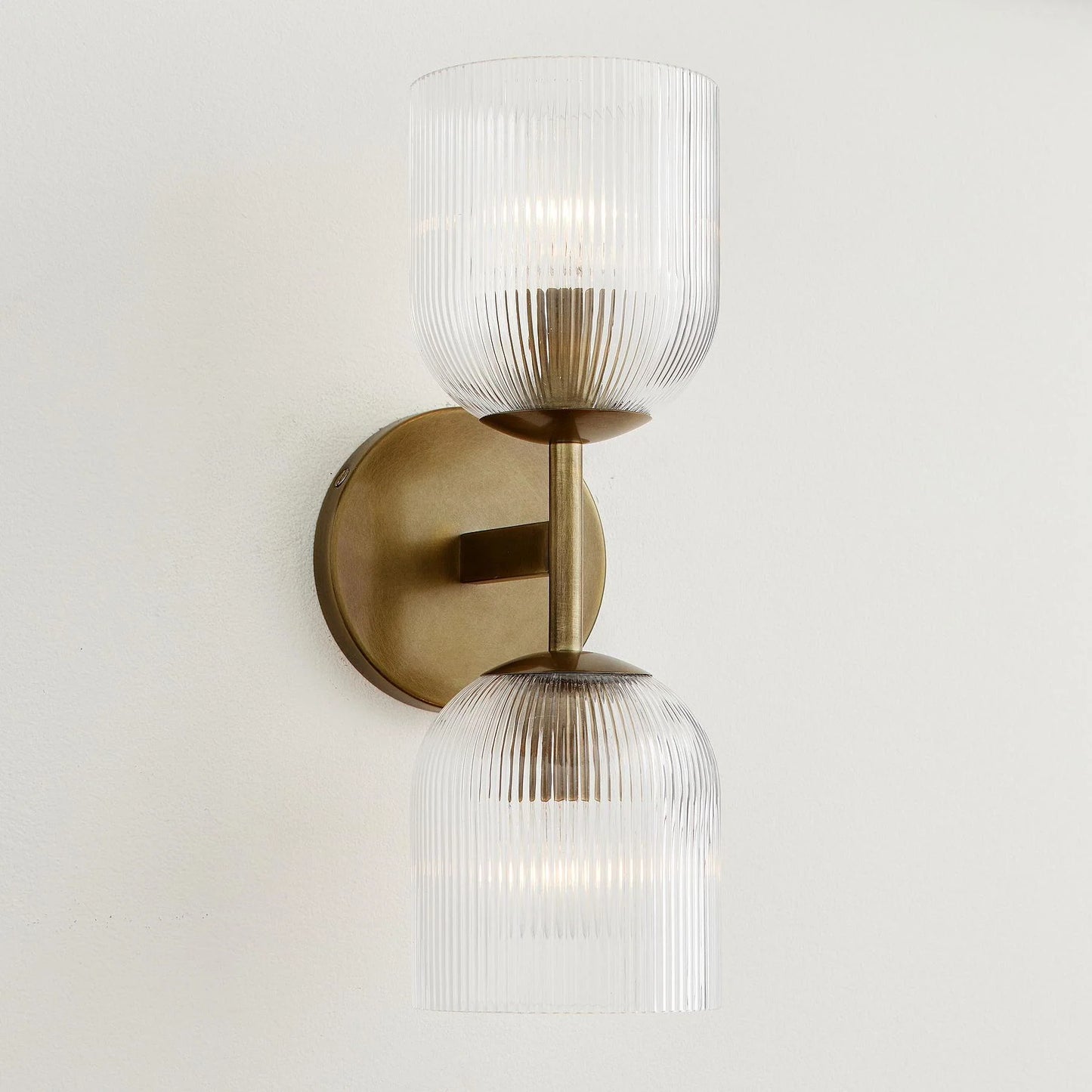 Applique Murale Verre Strié, Finition Cuivre Rustique