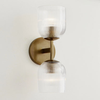 Applique Murale Verre Strié, Finition Cuivre Rustique