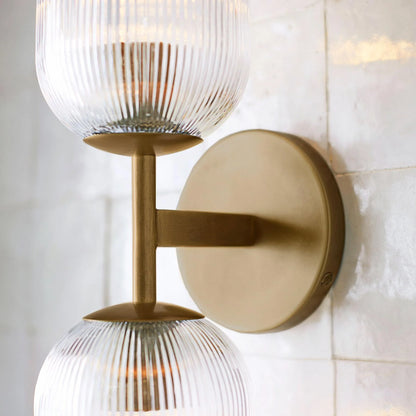 Applique Murale Verre Strié, Finition Cuivre Rustique