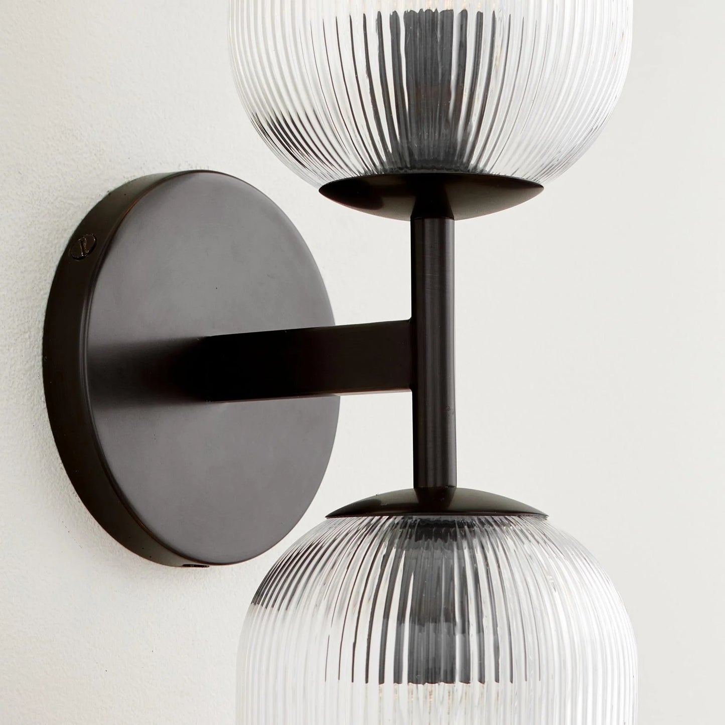 Applique Murale Verre Strié, Finition Cuivre Rustique