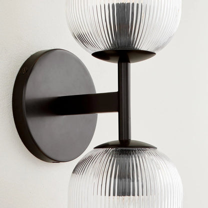 Applique Murale Verre Strié, Finition Cuivre Rustique