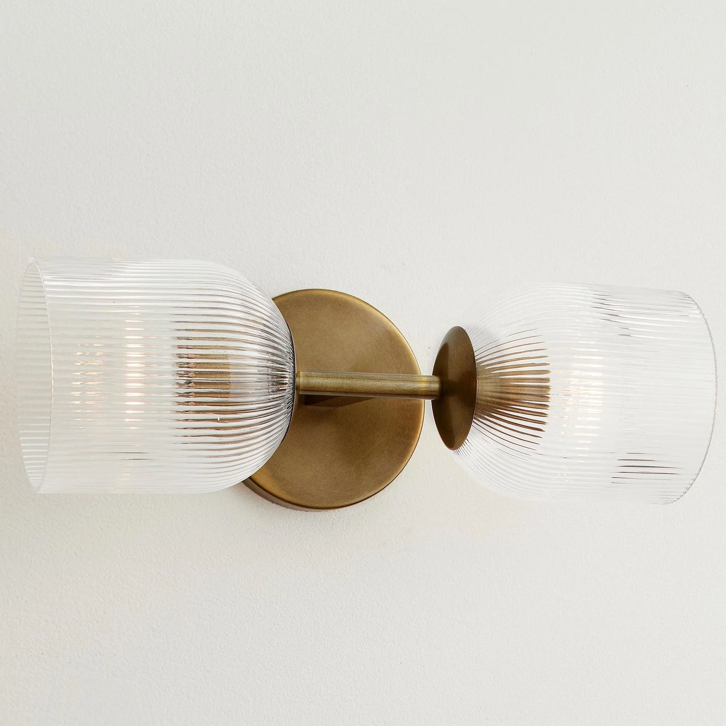 Applique Murale Verre Strié, Finition Cuivre Rustique