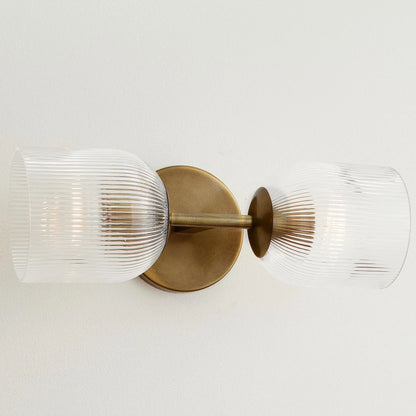 Applique Murale Verre Strié, Finition Cuivre Rustique