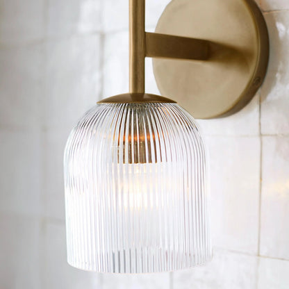 Applique Murale Verre Strié, Finition Cuivre Rustique