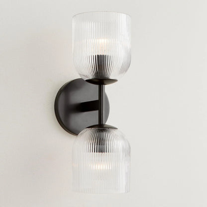 Applique Murale Verre Strié, Finition Cuivre Rustique