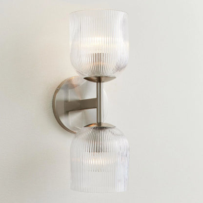 Applique Murale Verre Strié, Finition Cuivre Rustique