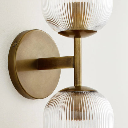 Applique Murale Verre Strié, Finition Cuivre Rustique