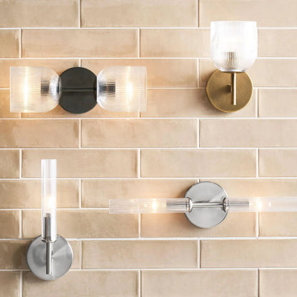 Applique Murale Verre Strié, Finition Cuivre Rustique