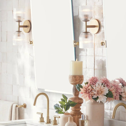 Applique Murale Verre Strié, Finition Cuivre Rustique