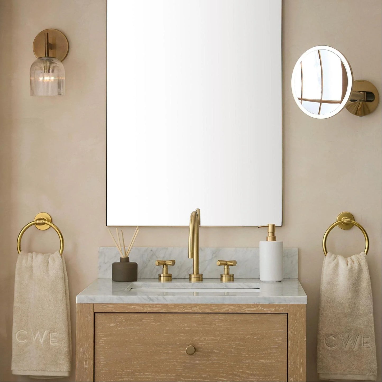 Applique Murale Verre Strié, Finition Cuivre Rustique