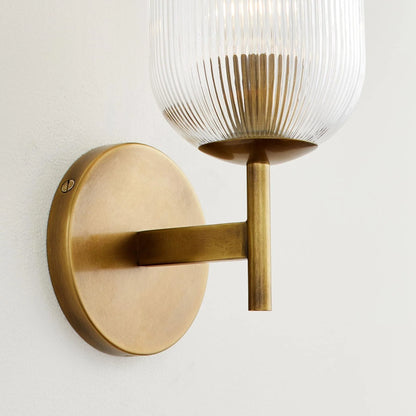 Applique Murale Verre Strié, Finition Cuivre Rustique