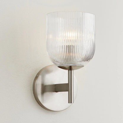 Applique Murale Verre Strié, Finition Cuivre Rustique