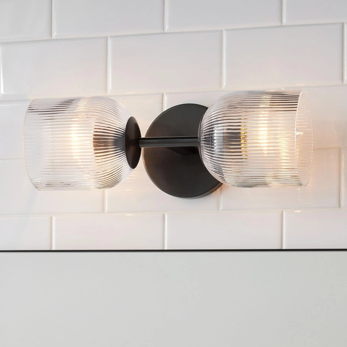 Applique Murale Verre Strié, Finition Cuivre Rustique