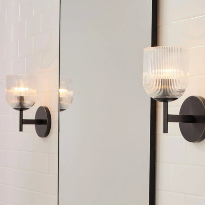 Applique Murale Verre Strié, Finition Cuivre Rustique