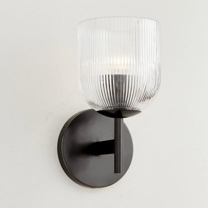 Applique Murale Verre Strié, Finition Cuivre Rustique