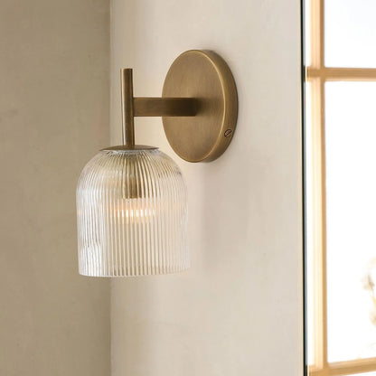 Applique Murale Verre Strié, Finition Cuivre Rustique