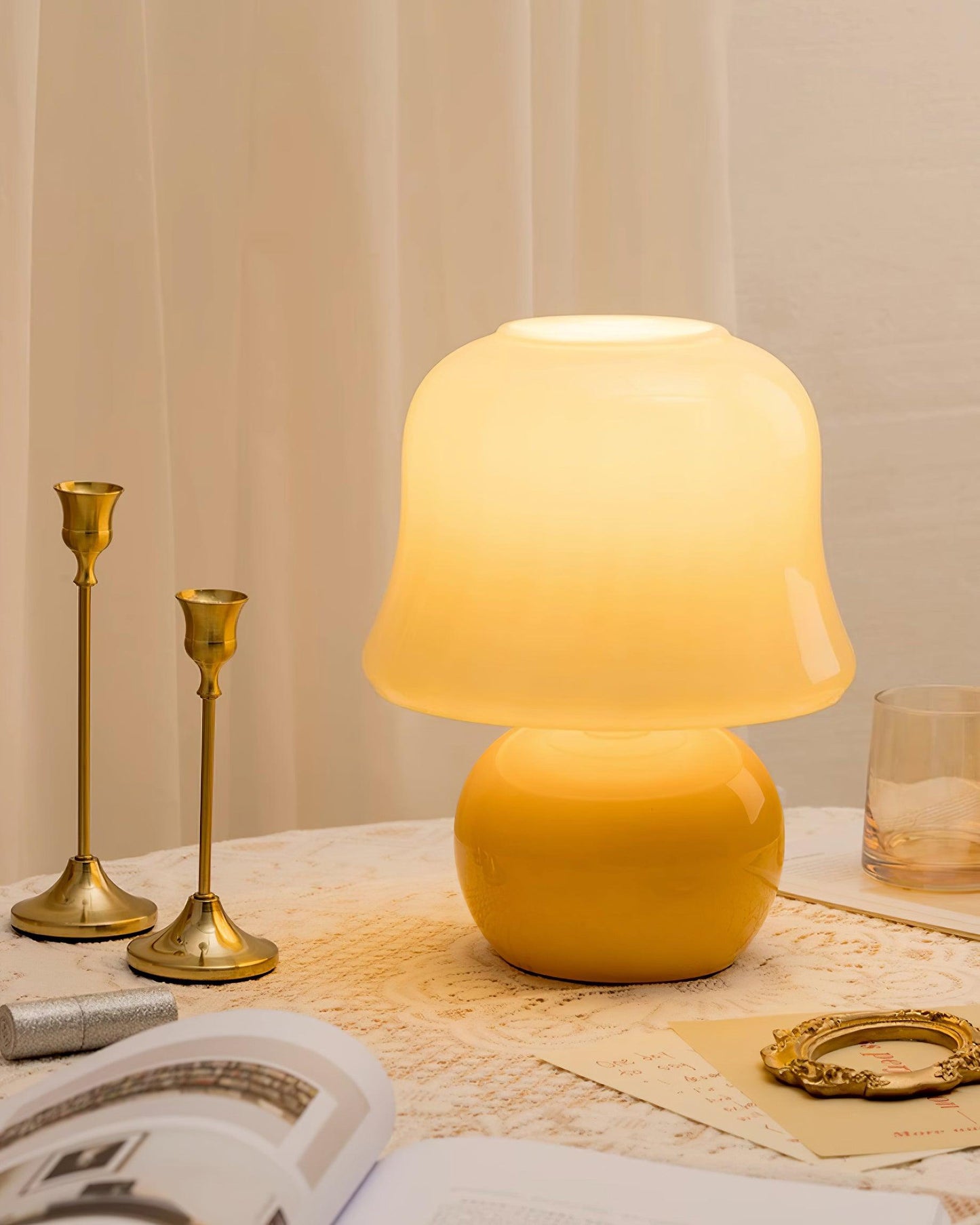 Lampe Champignon en Verre Émail Design Italien