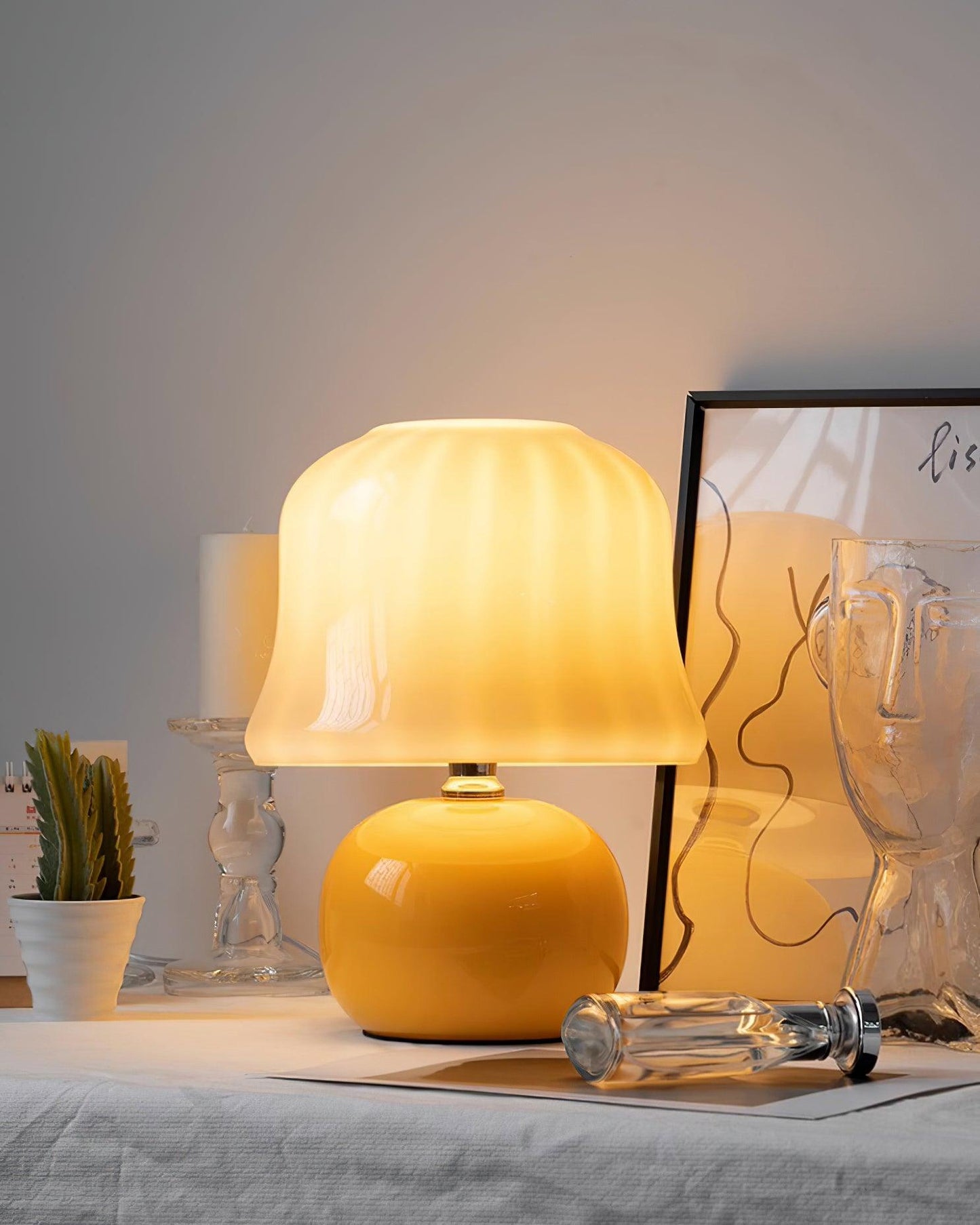 Lampe Champignon en Verre Émail Design Italien