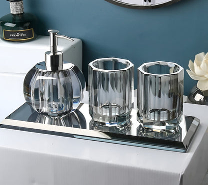 Ensemble d'accessoires en verre cristal pour salle de bain élégante