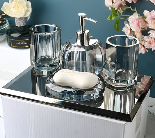 Ensemble d'accessoires en verre cristal pour salle de bain élégante
