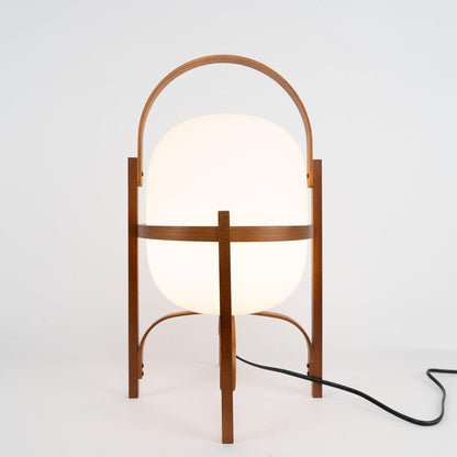 Lampe Nomade en Verre et Bois, Style Lanterne