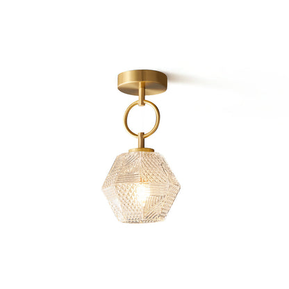 Plafonnier Art Déco en laiton et verre – coupe diamant élégante
