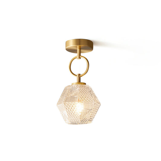 Plafonnier Art Déco en laiton et verre – coupe diamant élégante