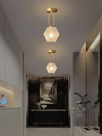 Plafonnier Art Déco en laiton et verre – coupe diamant élégante