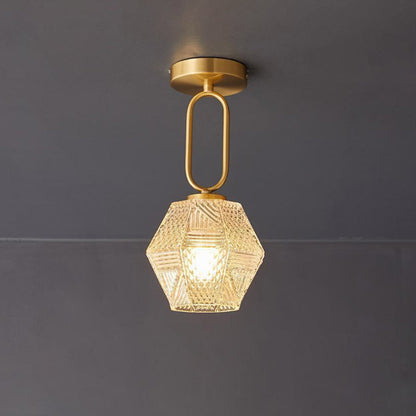 Plafonnier Art Déco en laiton et verre – coupe diamant élégante