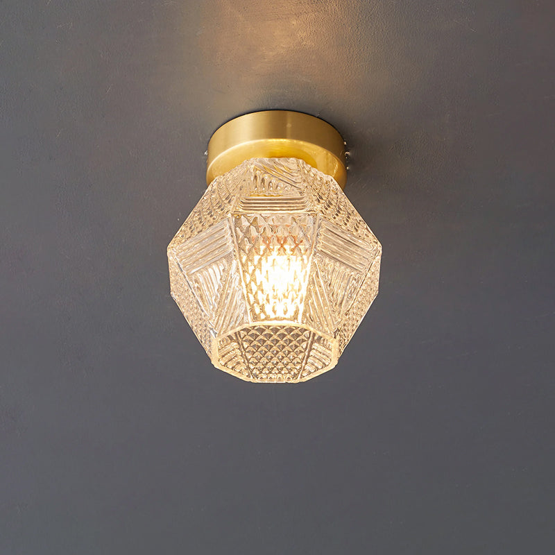Plafonnier Art Déco en laiton et verre – coupe diamant élégante