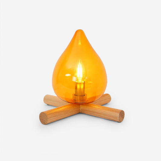 Firebeam – Lampe de Table en Verre et Bois à Éclairage Chaleureux
