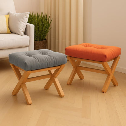 Tabouret Repose-Pieds Nordique Pliable, Bois & Coussin